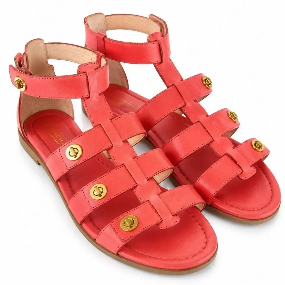 Coach Oleta Gladiator Sandals Leather Coral Pink Women 9B Modern Classic Luxe